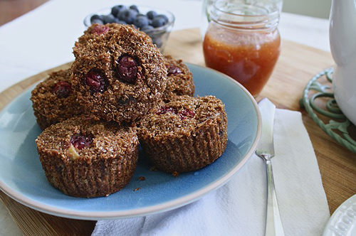 plate of five delicious bran muffins