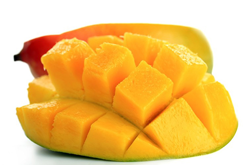 Delicious ripe mango cut into square cubes