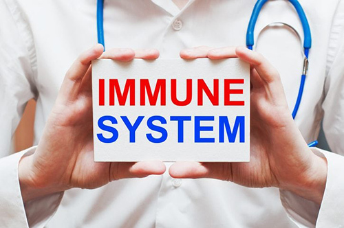 doctor holding up a sign with the words "immune system"