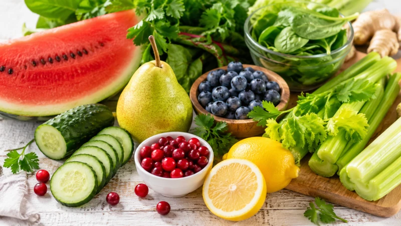 Cranberries, pears, watermelon, lemons, celery and other foods for healthy bladder and kidneys.