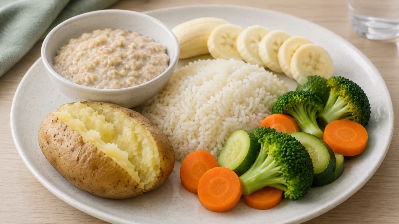 late of gentle foods to eat with gastritis: oatmeal, banana, rice, baked potato and steamed vegetables.