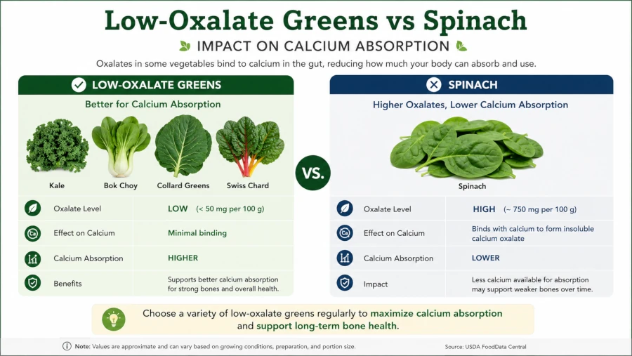 Comparison of low-oxalate greens and spinach for calcium absorption.