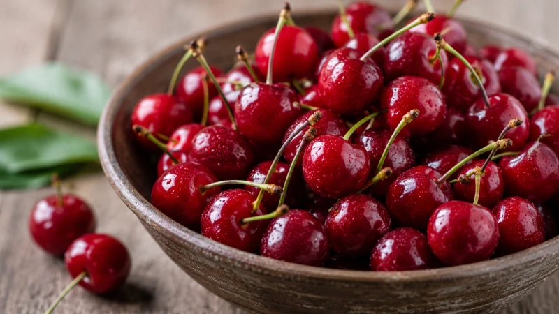 Bowl of fresh tart cherries