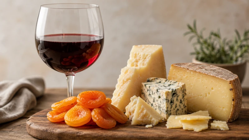Wine glass, dried apricots, and aged cheese — foods high in sulfites or histamine that can trigger asthma symptoms