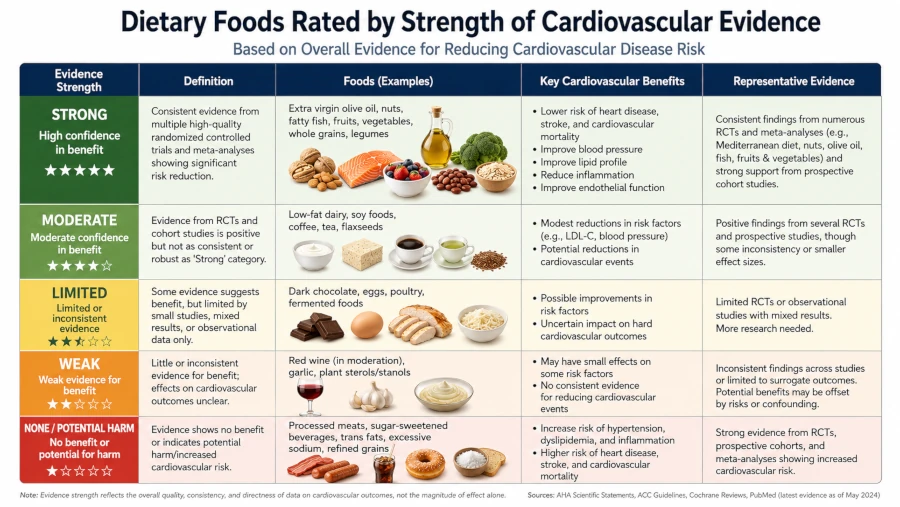 Table rating dietary foods by strength of cardiovascular evidence.
