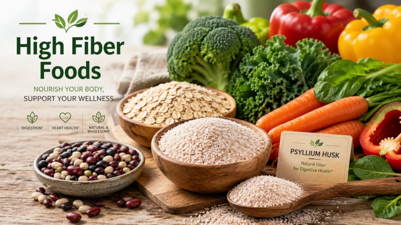 Psyllium husk alongside herbs for hemorrhoids, and high-fiber foods like beans, oats, and vegetables.