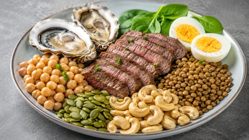 plate filled with foods rich in zinc.