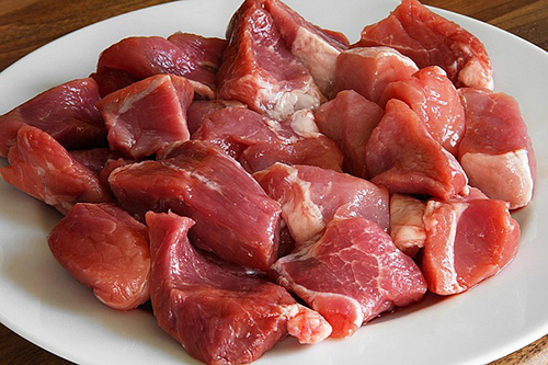 Meat chopped into cubes ready for a goulash or stew