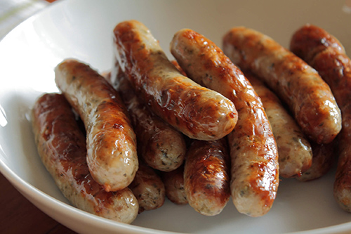 plate of delicious sausages ready to be eaten for breakfast