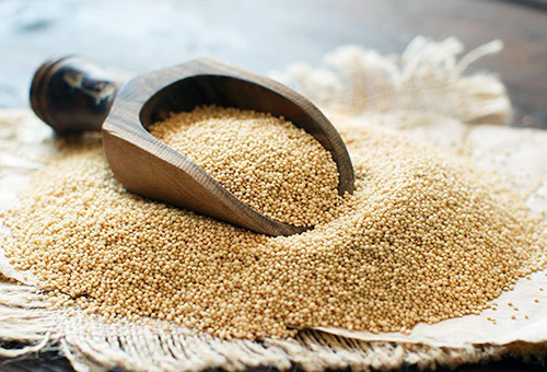 table full of amaranth grain