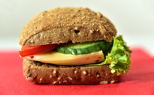 Whole grain sandwich ready to be eaten