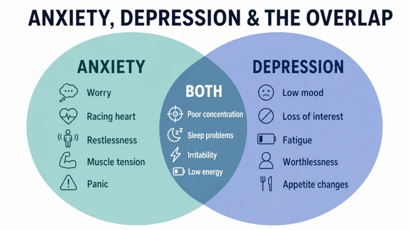 Comparison of anxiety symptoms, depression symptoms, and symptoms shared by both conditions