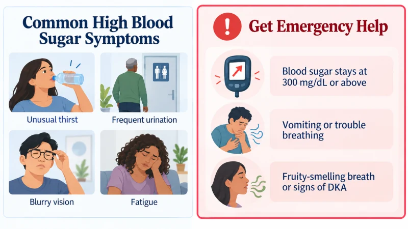 High blood sugar symptoms and warning signs that may require emergency care