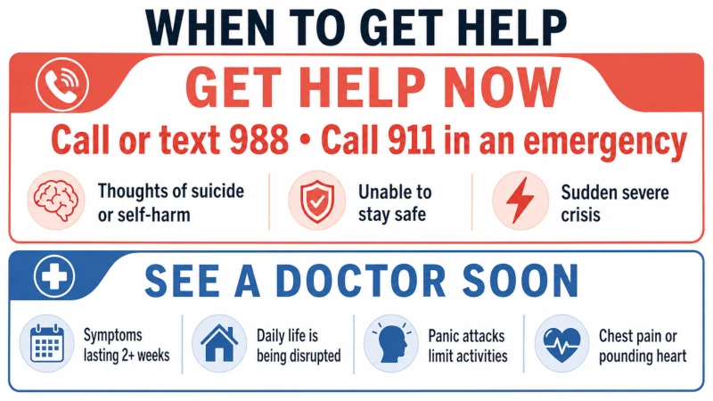 Guide explaining when anxiety or depression requires immediate emergency help or a prompt doctor visit