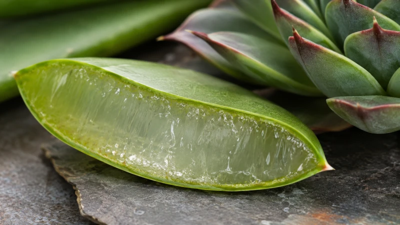 Cut houseleek leaf showing its thick, gel-like interior.