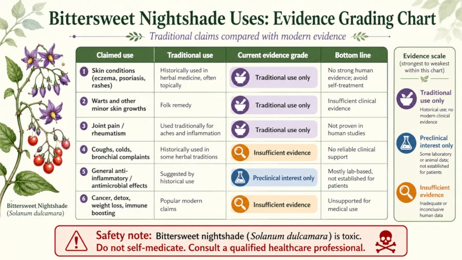 Chart grading bittersweet nightshade uses from traditional to insufficient evidence