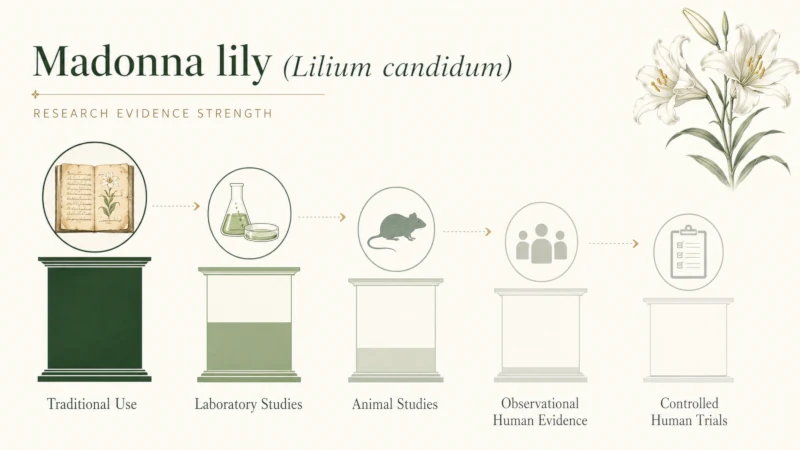 Chart grading Madonna lily evidence from traditional use through lab, animal and human studies