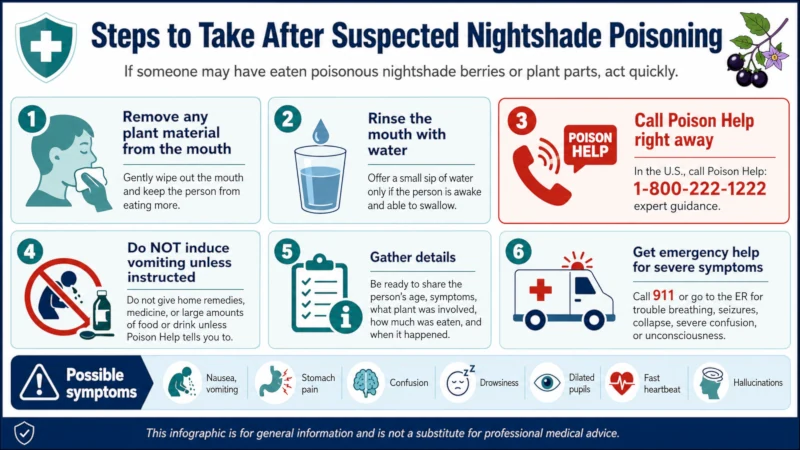 Steps to take after suspected nightshade poisoning, including calling Poison Help