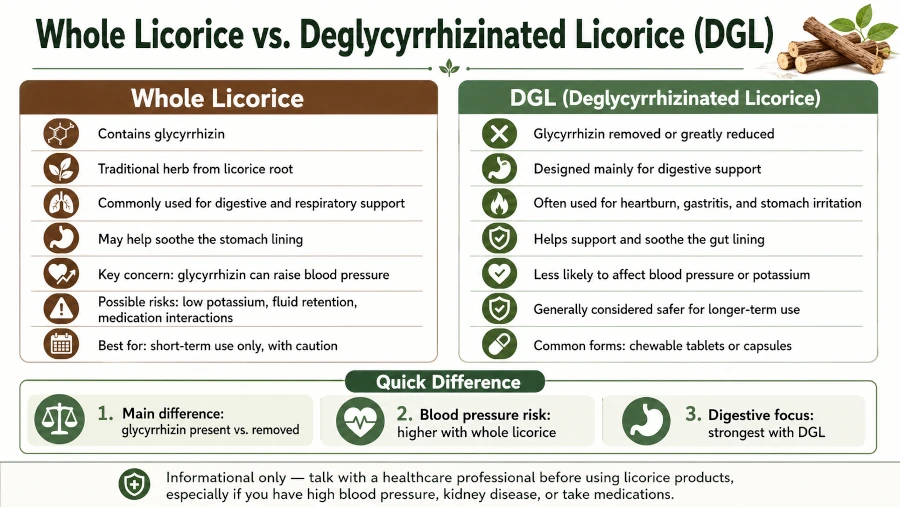 Comparison of whole licorice and deglycyrrhizinated licorice (DGL).