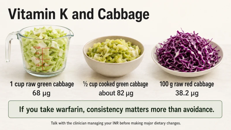 Cabbage serving sizes showing vitamin K content and the importance of consistent intake for people taking warfarin