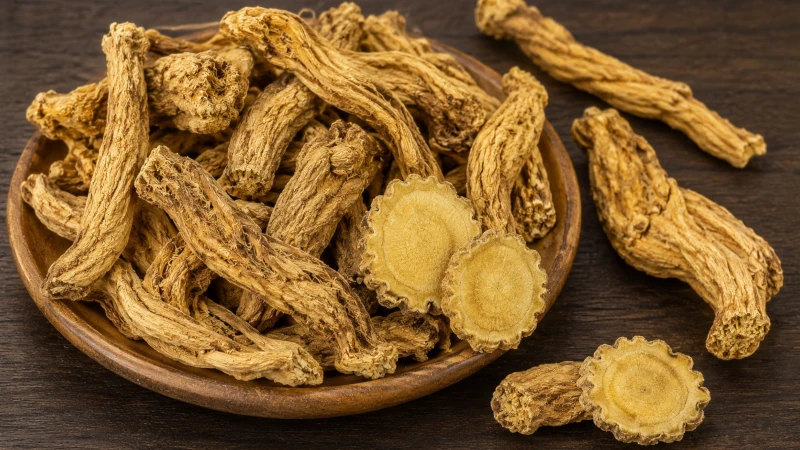 Dried colombo root from the Jateorhiza palmata plant.