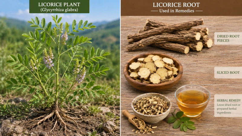 licorice plant and root side by side