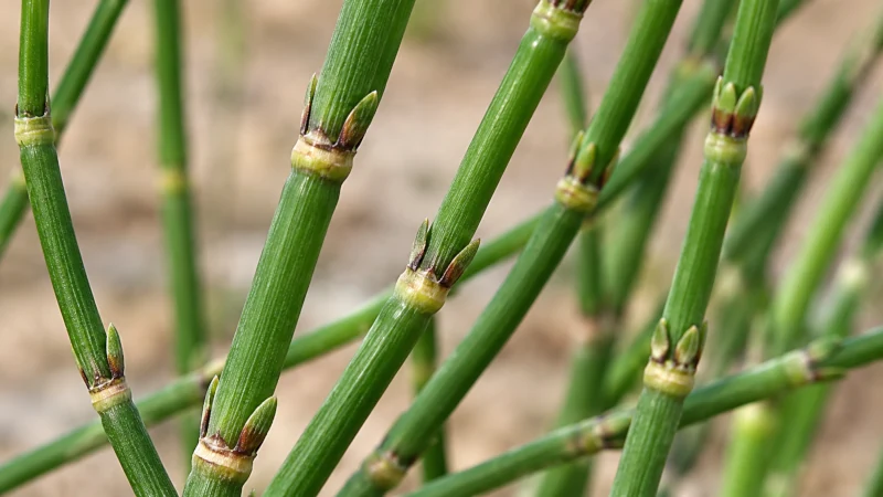 Close-up of Ephedra viridis green jointed stems showing tiny paired brown scale leaves at the nodes