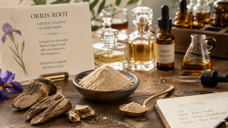 Ground orris root used as a fixative in perfumery.