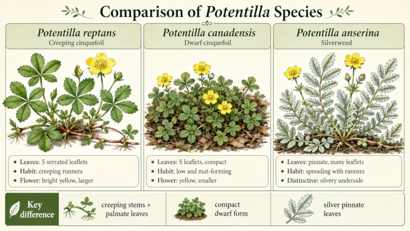 Comparison of Potentilla reptans, Potentilla canadensis, and Potentilla anserina