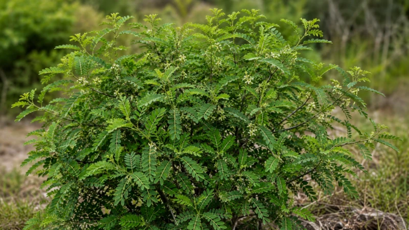 Jaborandi plant (Pilocarpus microphyllus) shrub with green compound leaves.