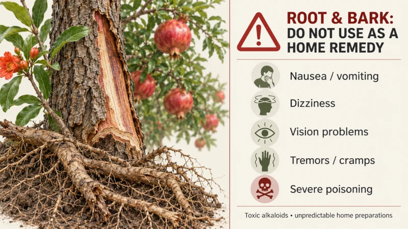 Pomegranate root and bark safety warning showing toxic plant parts
