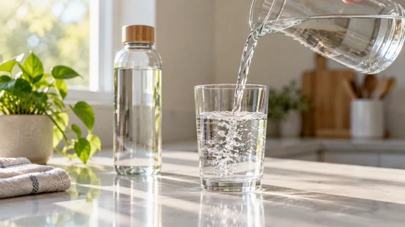 Glass of water and refillable bottle representing hydration for urinary health