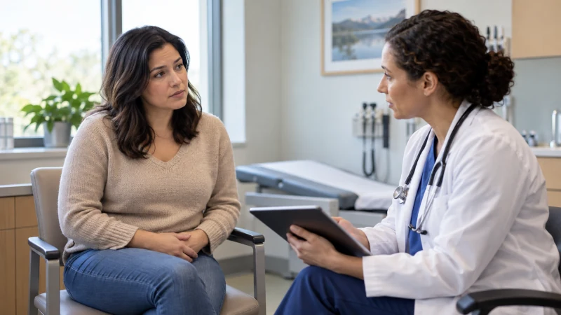 Patient speaking with a clinician about urinary symptoms that may require medical evaluation