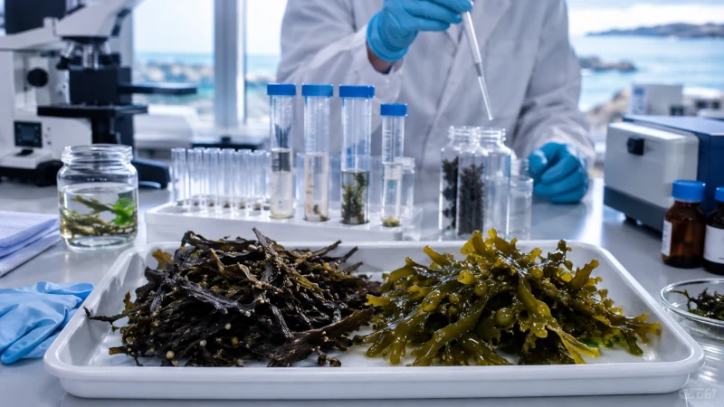 Bladderwrack sample undergoing laboratory testing for heavy metal contamination