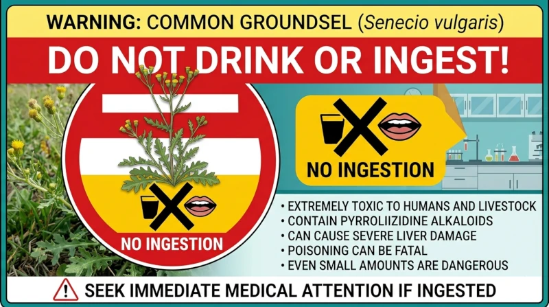 Safety graphic warning not to drink or ingest common groundsel.