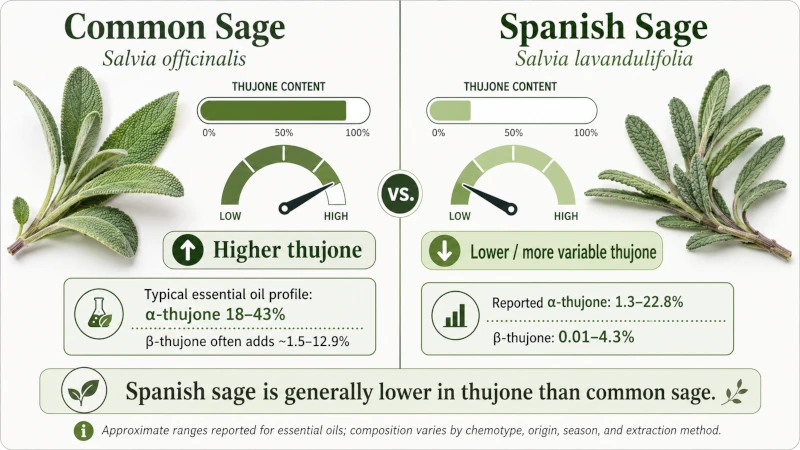 Side-by-side comparison of common sage and Spanish sage thujone content.
