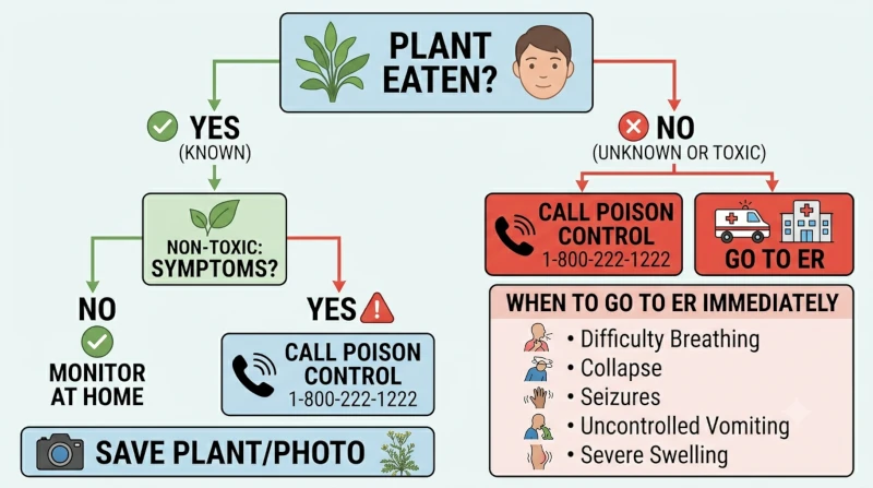Decision tree for what to do after accidental plant ingestion.