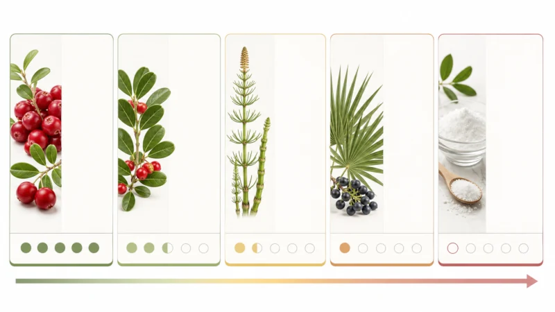 Evidence comparison for cranberry, uva ursi, horsetail, saw palmetto and D-mannose for urinary health