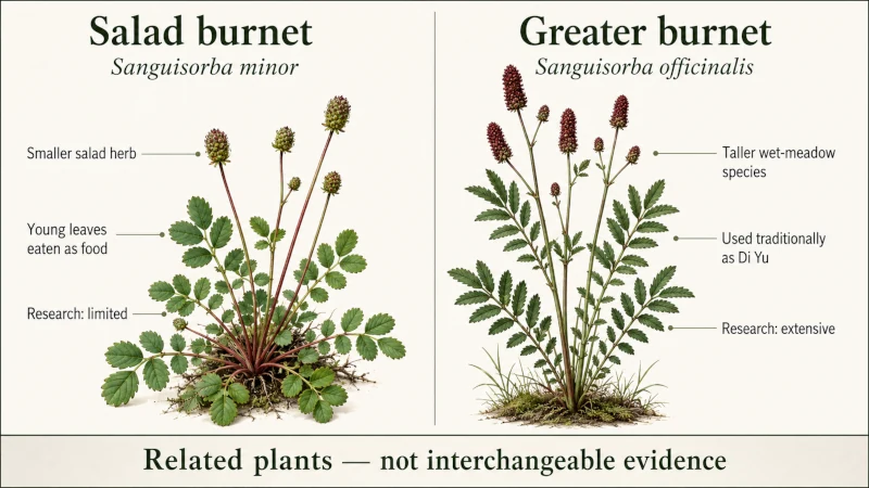 Comparison of salad burnet Sanguisorba minor and greater burnet Sanguisorba officinalis