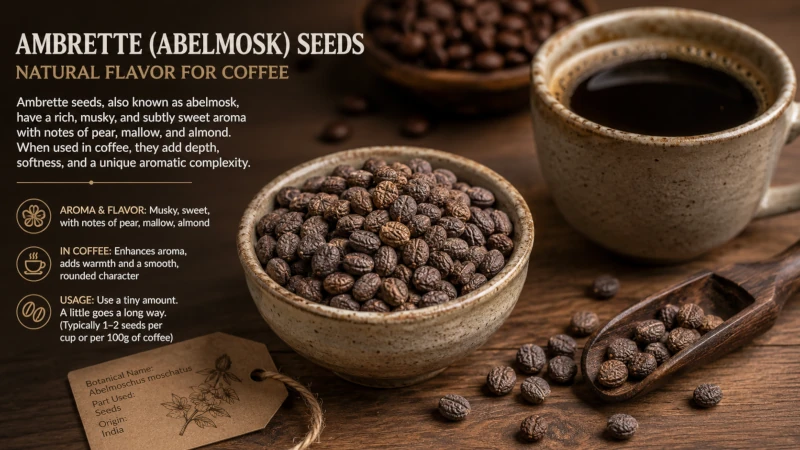 Ambrette (abelmosk) seeds used to flavor coffee.
