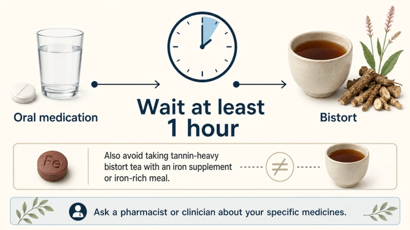 Timeline illustrating spacing between oral medication and bistort