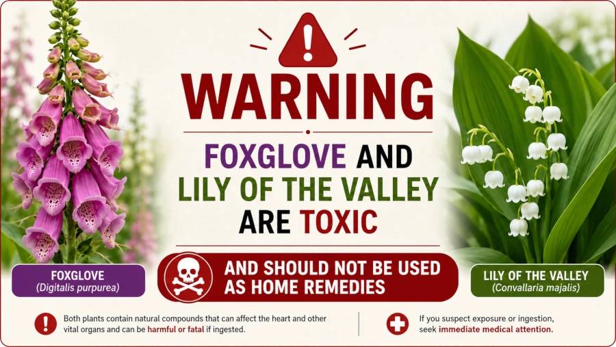 Warning: foxglove and lily of the valley are toxic and should not be used as home remedies.