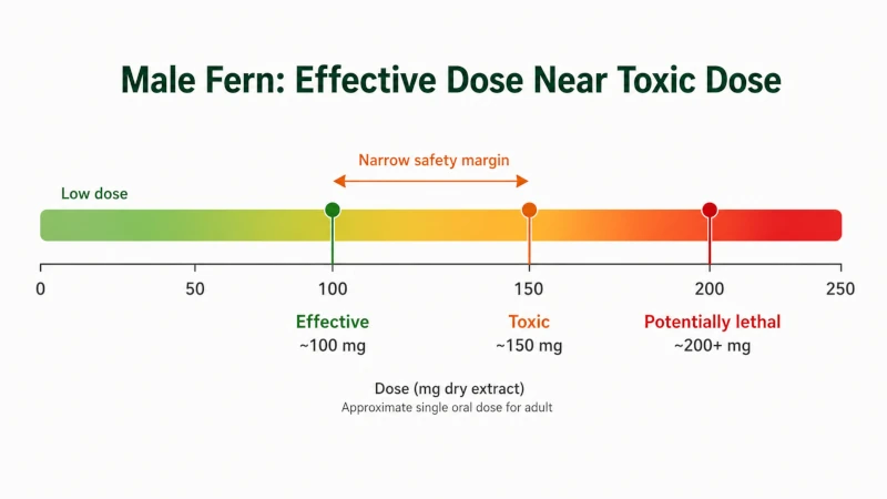Chart showing the effective dose of male fern sitting close to the toxic dose.