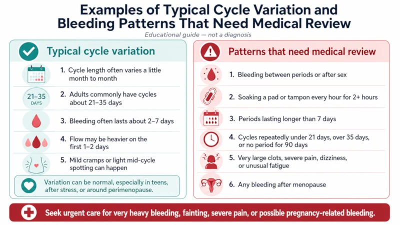 Examples of typical cycle variation and bleeding patterns that need medical review