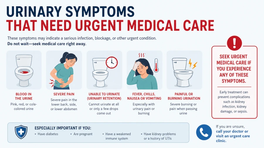 Urinary symptoms that need urgent medical care.