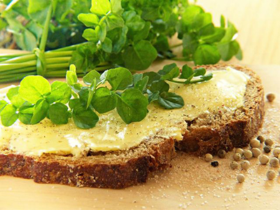 wholegrain bread with butter and watercress