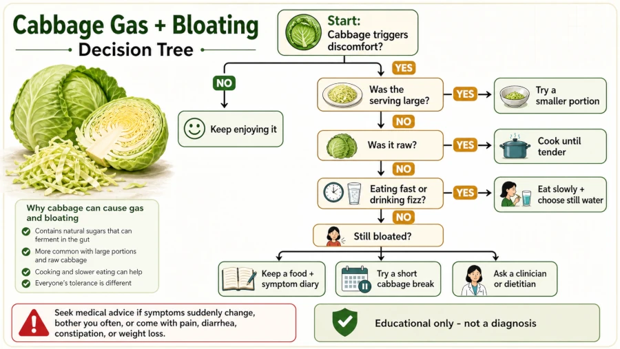 Decision tree for reducing gas and bloating from cabbage.