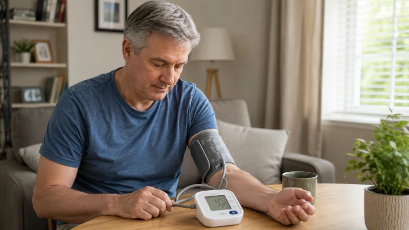 Person checking blood pressure with a home cuff