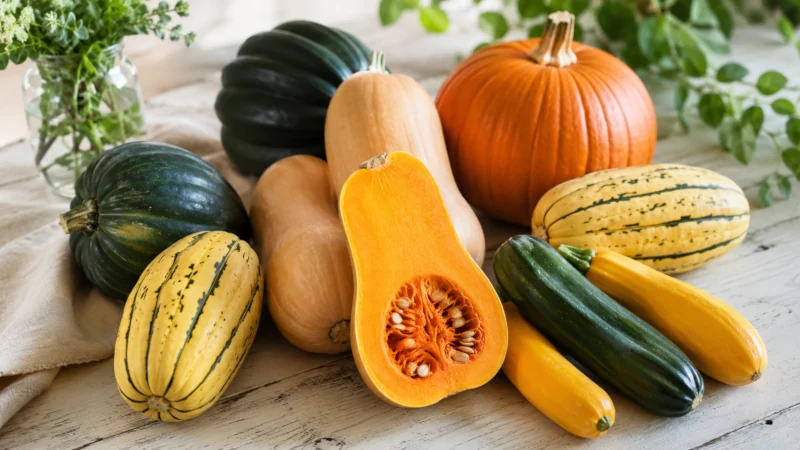 Assorted butternut, acorn, delicata, yellow and zucchini squash