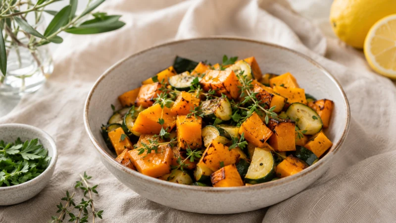 Low-sodium roasted squash and zucchini with fresh herbs